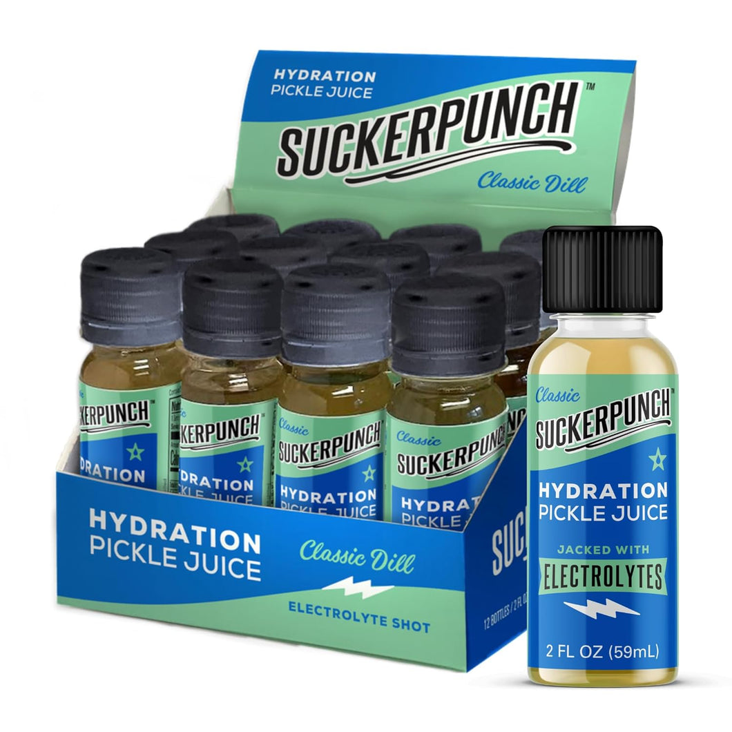 SuckerPunch Electrolyte Pickle Juice Shot, Classic Dill, 2oz (Pack of 12)