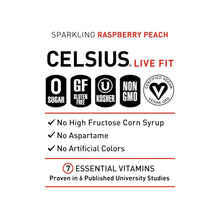 Load image into Gallery viewer, CELSIUS Sparkling Fitness Drink, Raspberry Peach, 12oz Slim Can (Pack of 12)
