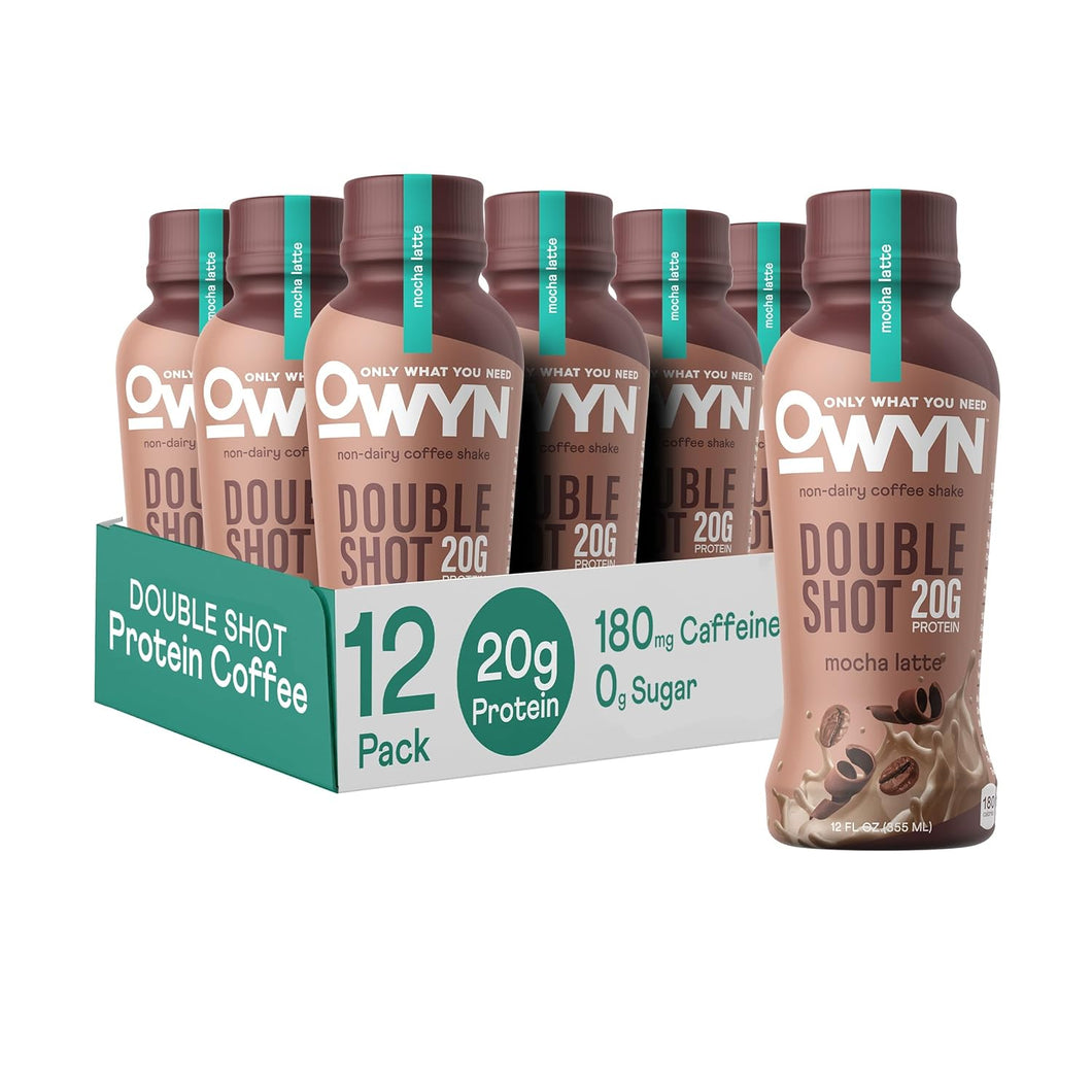 OWYN Non-Dairy Coffee Shake 20g Protein, Double Shot Mocha Latte, 12oz (Pack of 12)