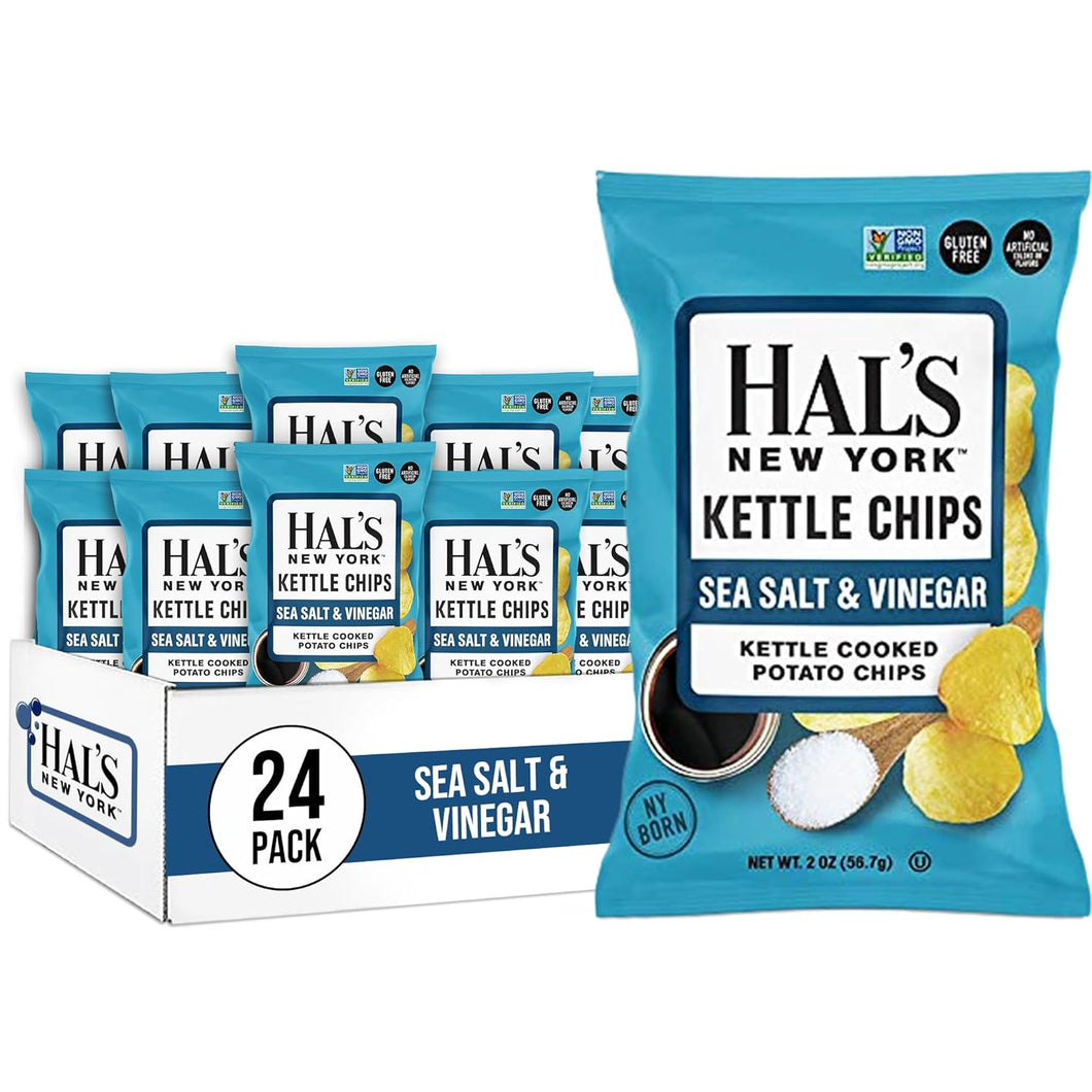 Hal's New York Kettle Cooked Potato Chips, Sea Salt & Vinegar, 2 oz (Pack of 24)