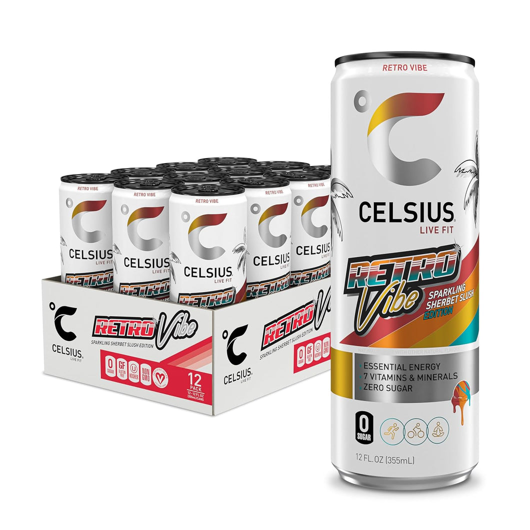 CELSIUS Sparkling Energy Drink, Sherbet Slush Retro Vibe, 12oz (Pack of 12)