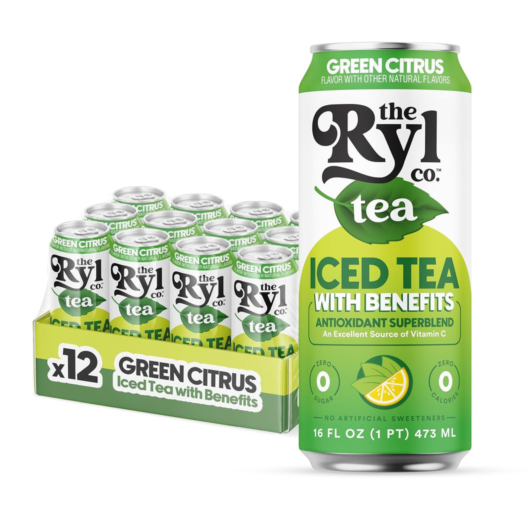 RYL Iced Tea, Green Citrus, 16oz (Pack of 12)