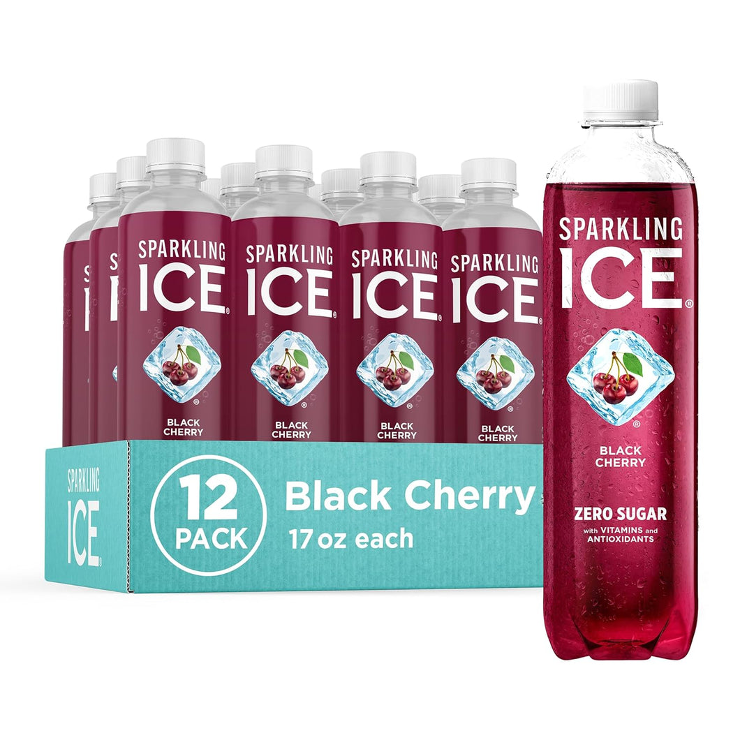 Sparkling Ice Flavored Sparkling Water, Black Cherry, 17 oz (Pack of 12)