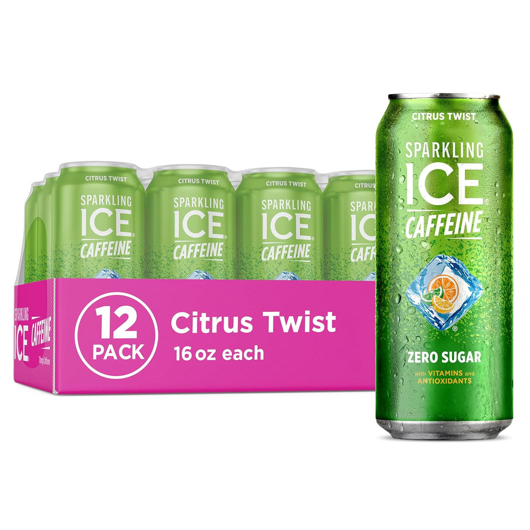 Sparkling ICE Sparkling Water with Caffeine, Citrus Twist, 16oz Cans (Pack Of 12)