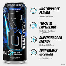 Load image into Gallery viewer, C4 Ultimate Sugar-Free Energy Drink, Sour Blue Razzilla, 16oz (Pack of 12)
