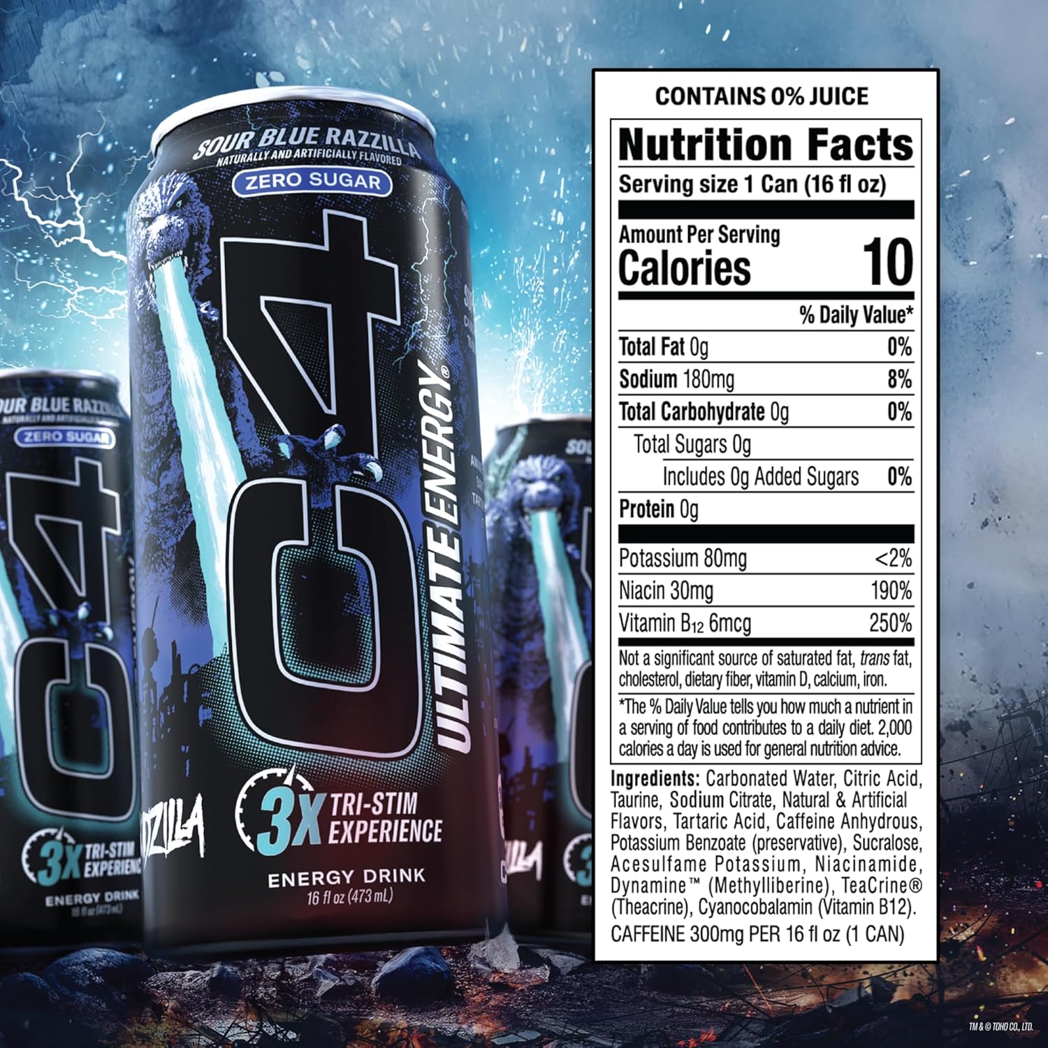 C4 Ultimate Sugar-Free Energy Drink, Sour Blue Razzilla, 16oz