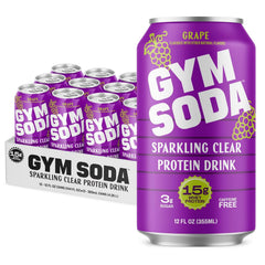 GYM SODA Sparkling Protein Soda, Grape, 12oz (Pack of 12)