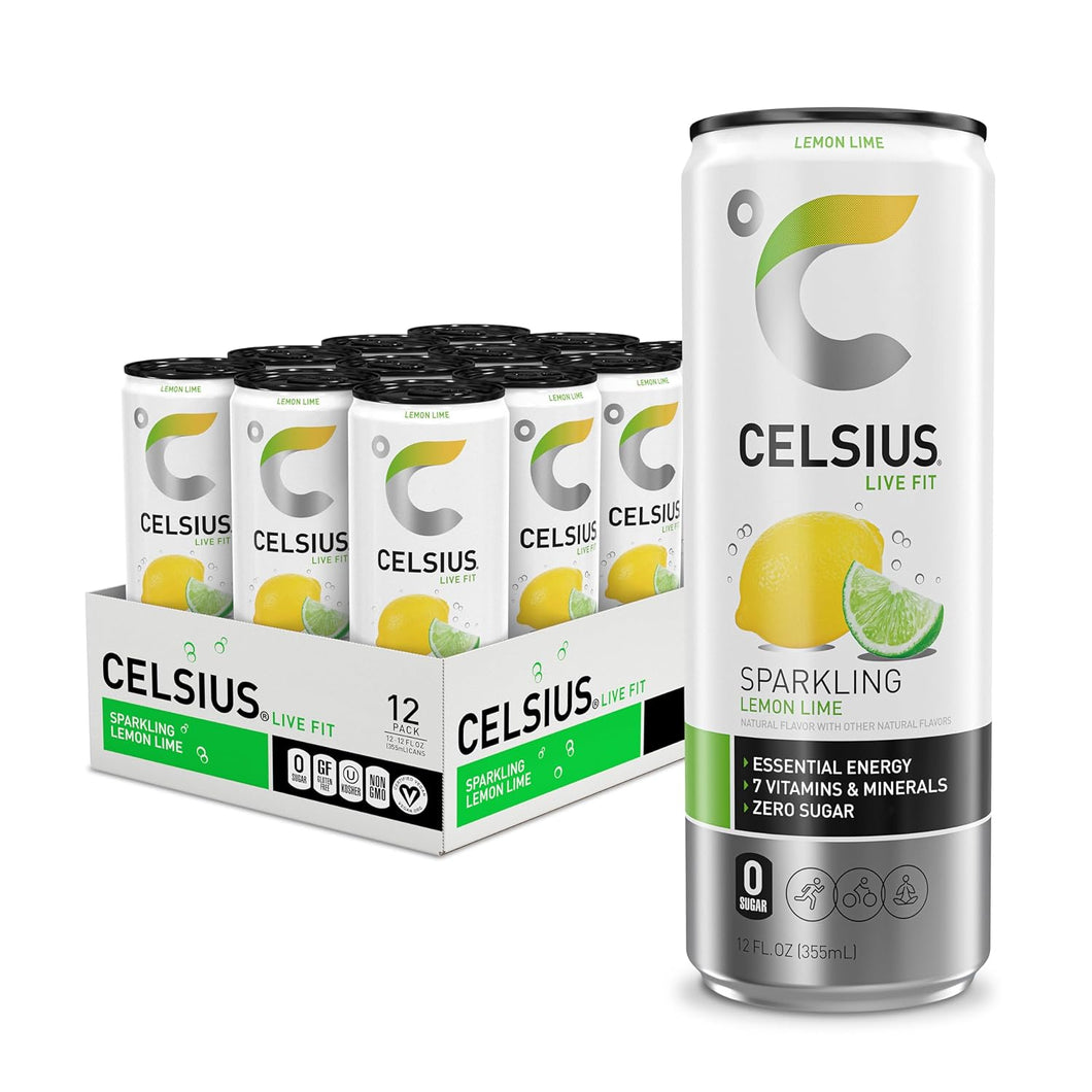 CELSIUS Sparkling Energy Drink, Lemon Lime, 12oz (Pack of 12)