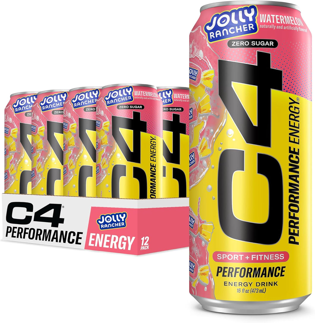 C4 Original Carbonated Zero Sugar Energy Drink, Jolly Rancher Watermelon, 16 oz (Pack of 12)