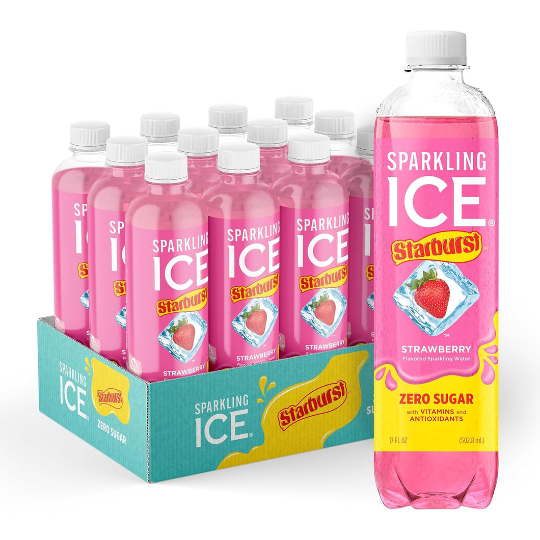 Sparkling ICE Flavored Sparkling Water, Starburst Strawberry, 17oz (Pack of 12)