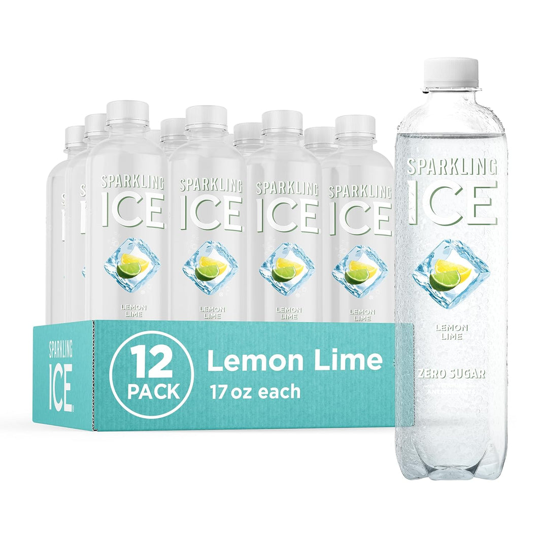 Sparkling Ice Flavored Sparkling Water, Lemon Lime, 17 oz (Pack of 12)