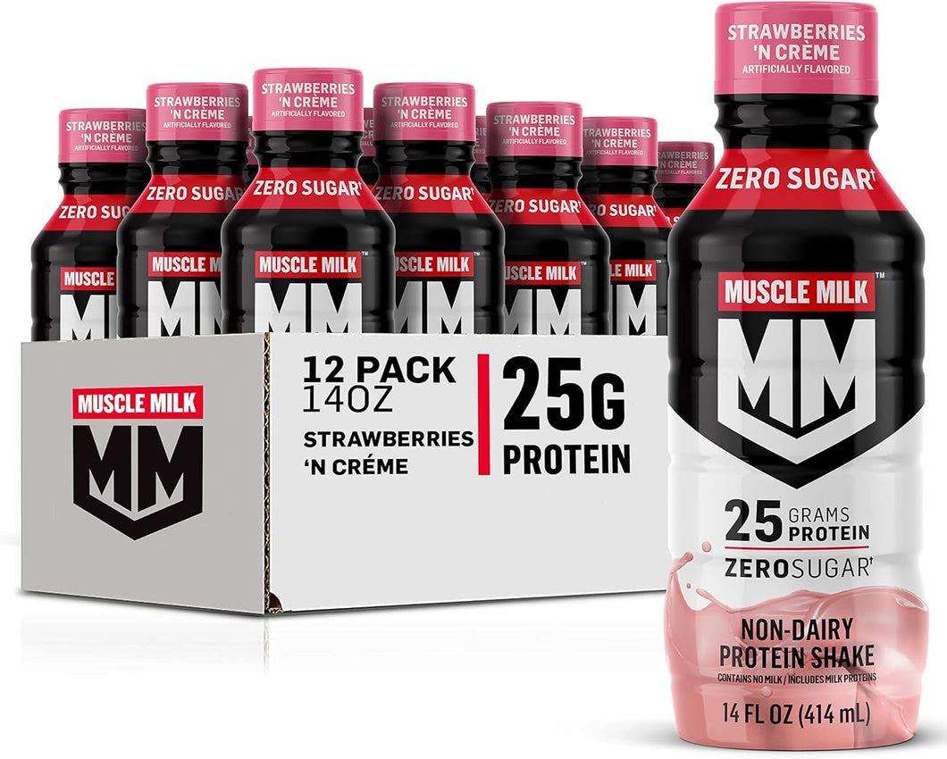 Muscle Milk Genuine 25g Protein Shake, Strawberries N Creme, 14oz (Pack of 12)