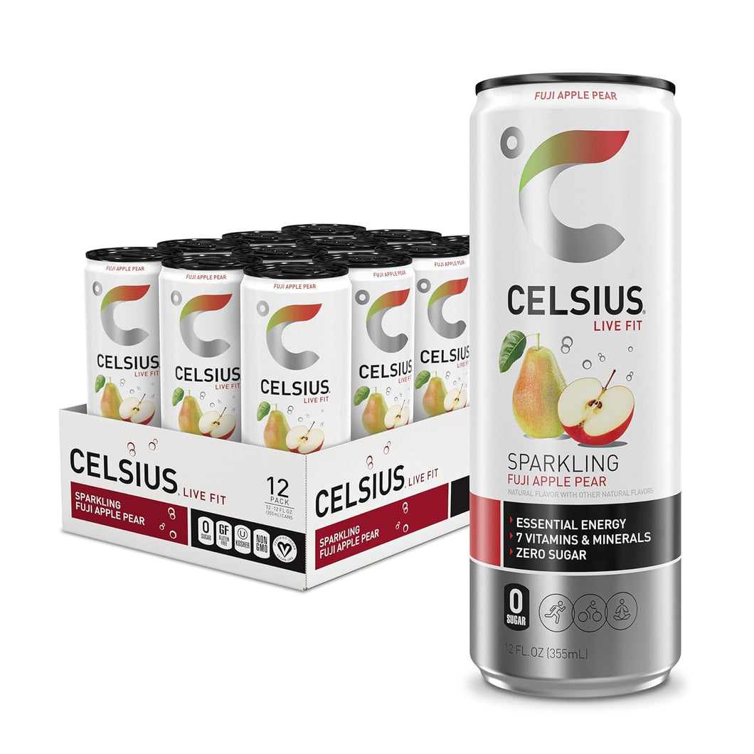 CELSIUS Sparkling Energy Drink, Fuji Pear Apple, 12oz (Pack of 12)