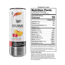 Load image into Gallery viewer, CELSIUS Sparkling Fitness Drink, Raspberry Peach, 12oz Slim Can (Pack of 12)
