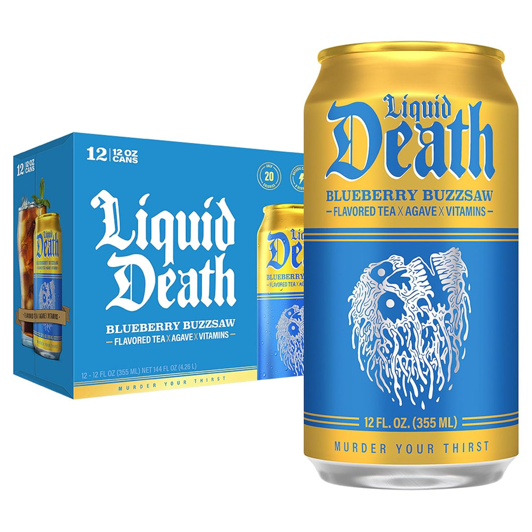 Liquid Death Iced Tea, Blueberry Buzzsaw, 12oz (Pack of 12)
