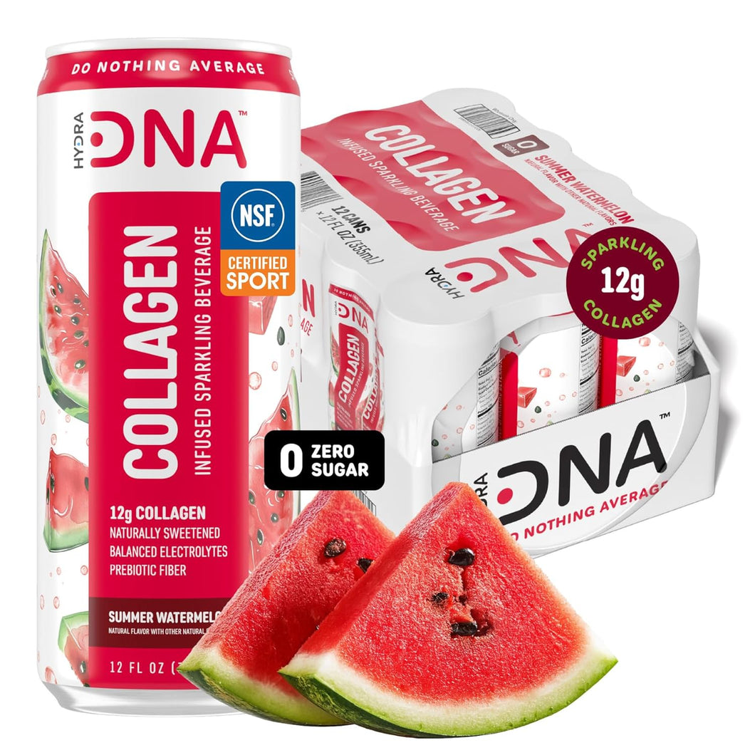 HydraDNA Collagen Infused Sparkling Drink, Watermelon, 12oz (Pack of 12)