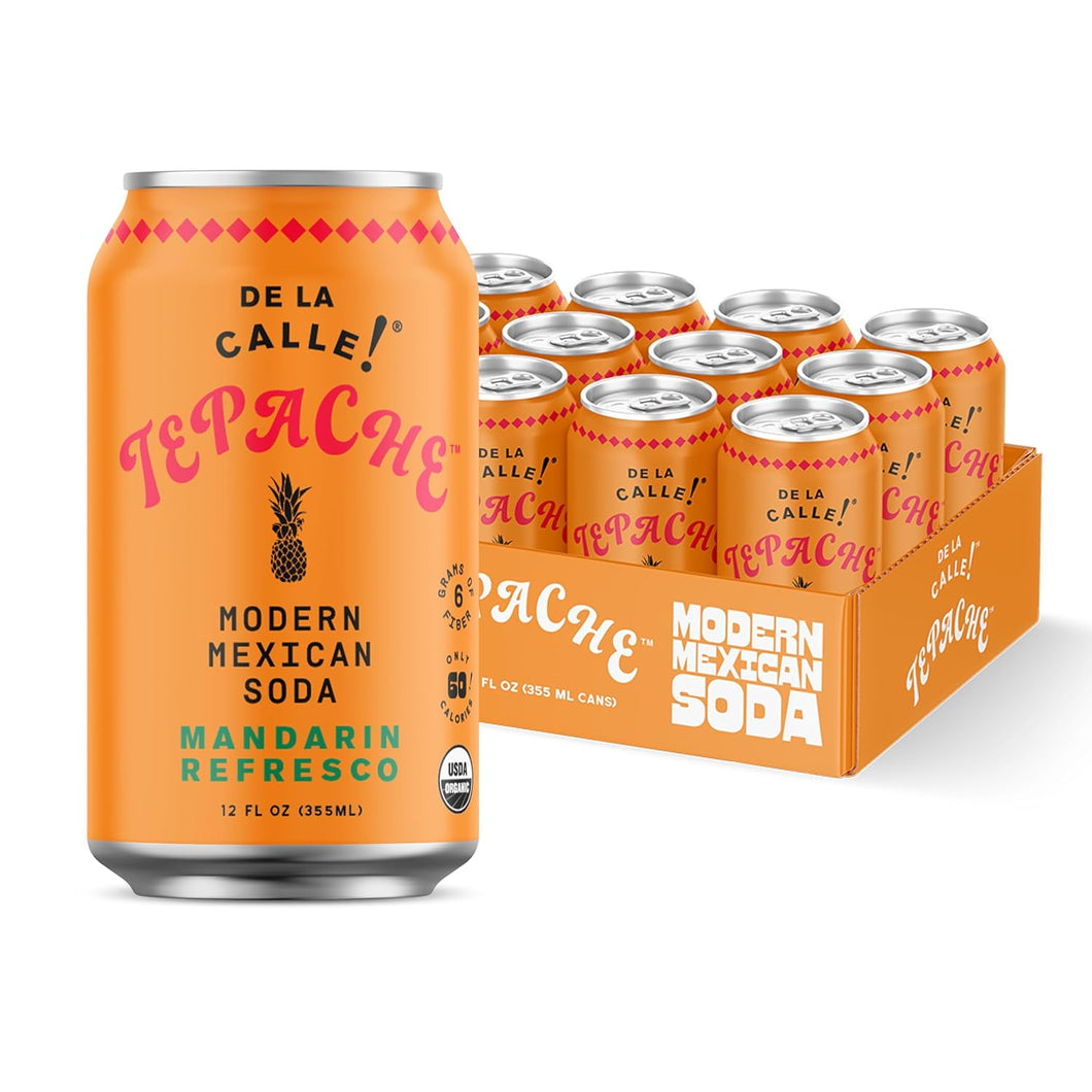 De La Calle Tepache Modern Mexican Soda, Mandarin Refresco, 12oz (Pack of 12)