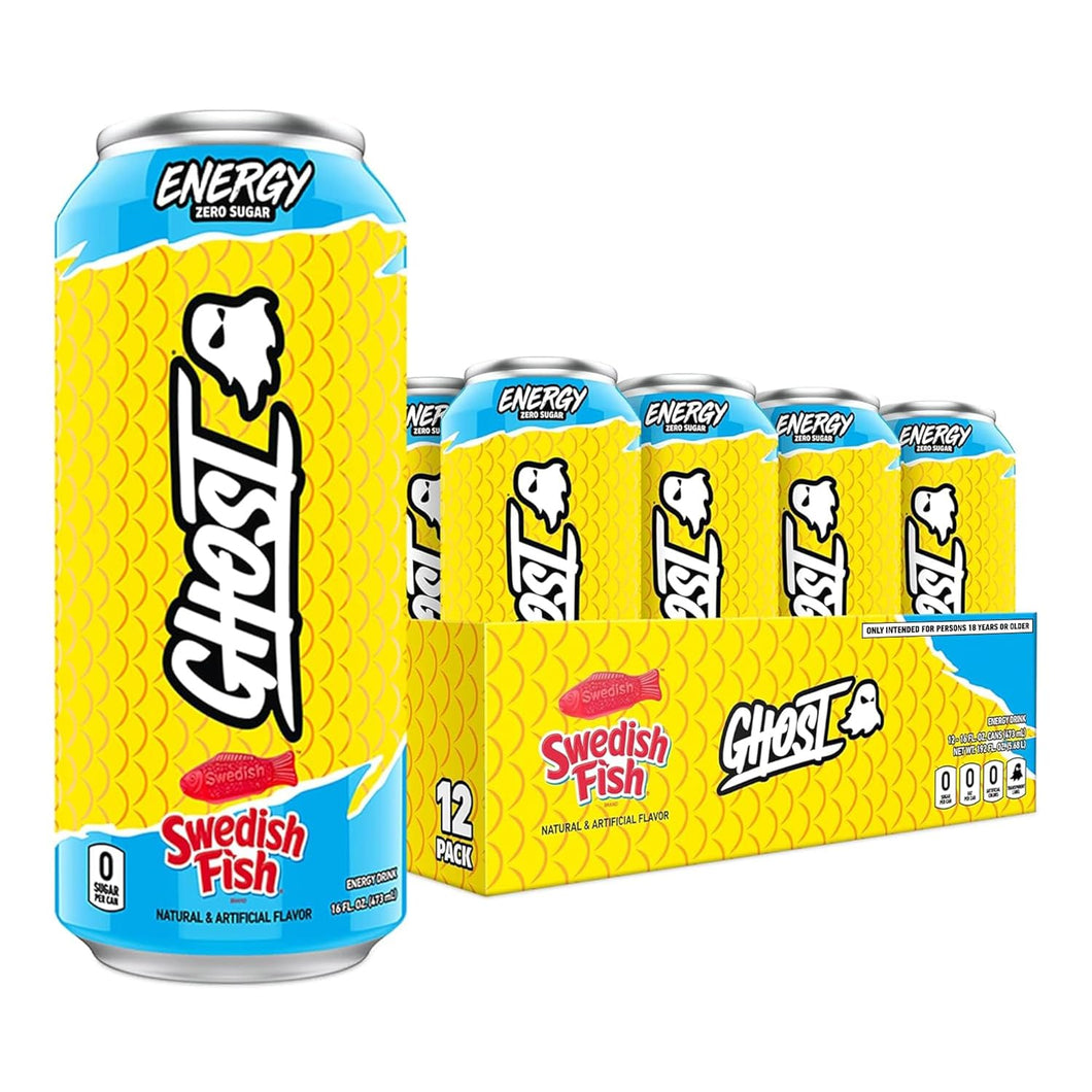 Ghost Energy Drink, Swedish Fish, 16oz (Pack of 12)