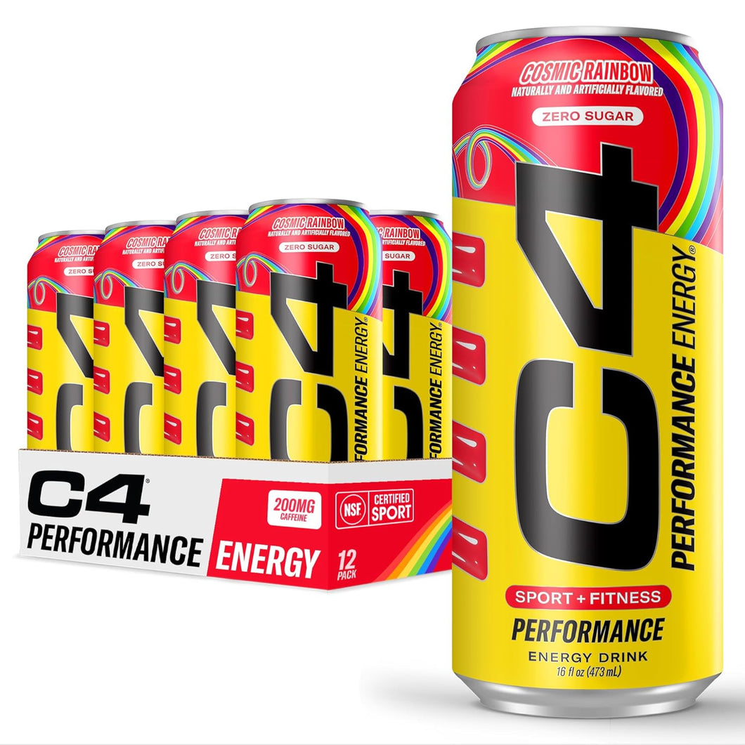 Cellucor C4 Performance Zero Sugar Energy Drink, Cosmic Rainbow, 16oz (Pack of 12)