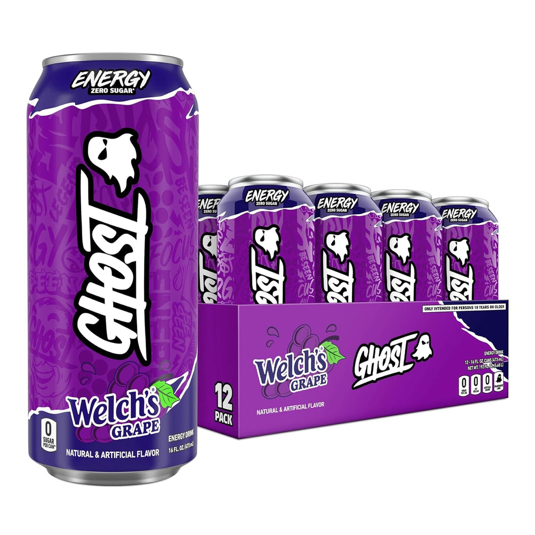 Ghost Energy Drink, Welch's Grape, 16oz (Pack of 12)