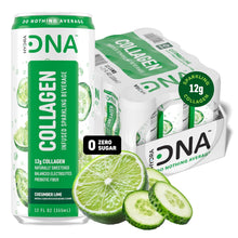 Load image into Gallery viewer, HydraDNA Collagen Infused Sparkling Drink, Cucumber Lime, 12oz (Pack of 12)
