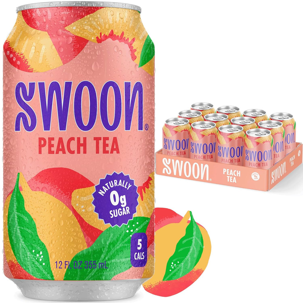 SWOON Sugar Free Iced Tea, Peach, 12oz (Pack of 12)