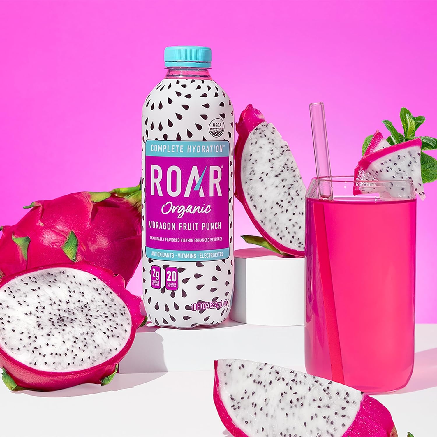 Roar Snacks ROAR Organic Electrolyte Infusion Drink, Dragon Fruit Punch, 18 oz (Pa ...