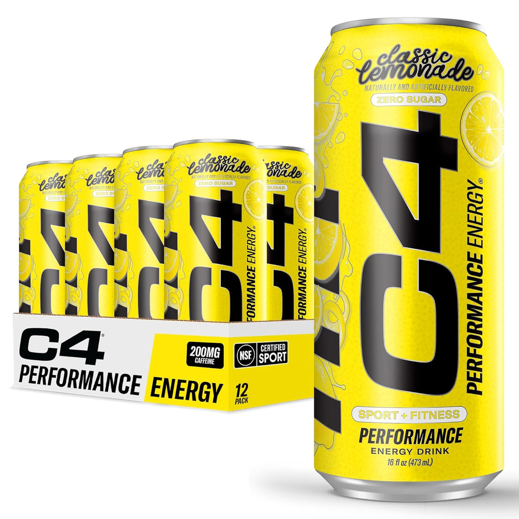 C4 Zero Sugar Energy Drink, Classic Lemonade, 16oz (Pack of 12)