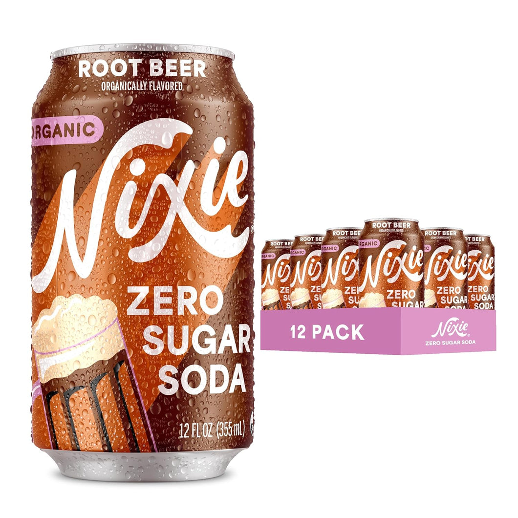 Nixie Organic Zero Sugar Soda, Root Beer, 12oz (Pack of 12)