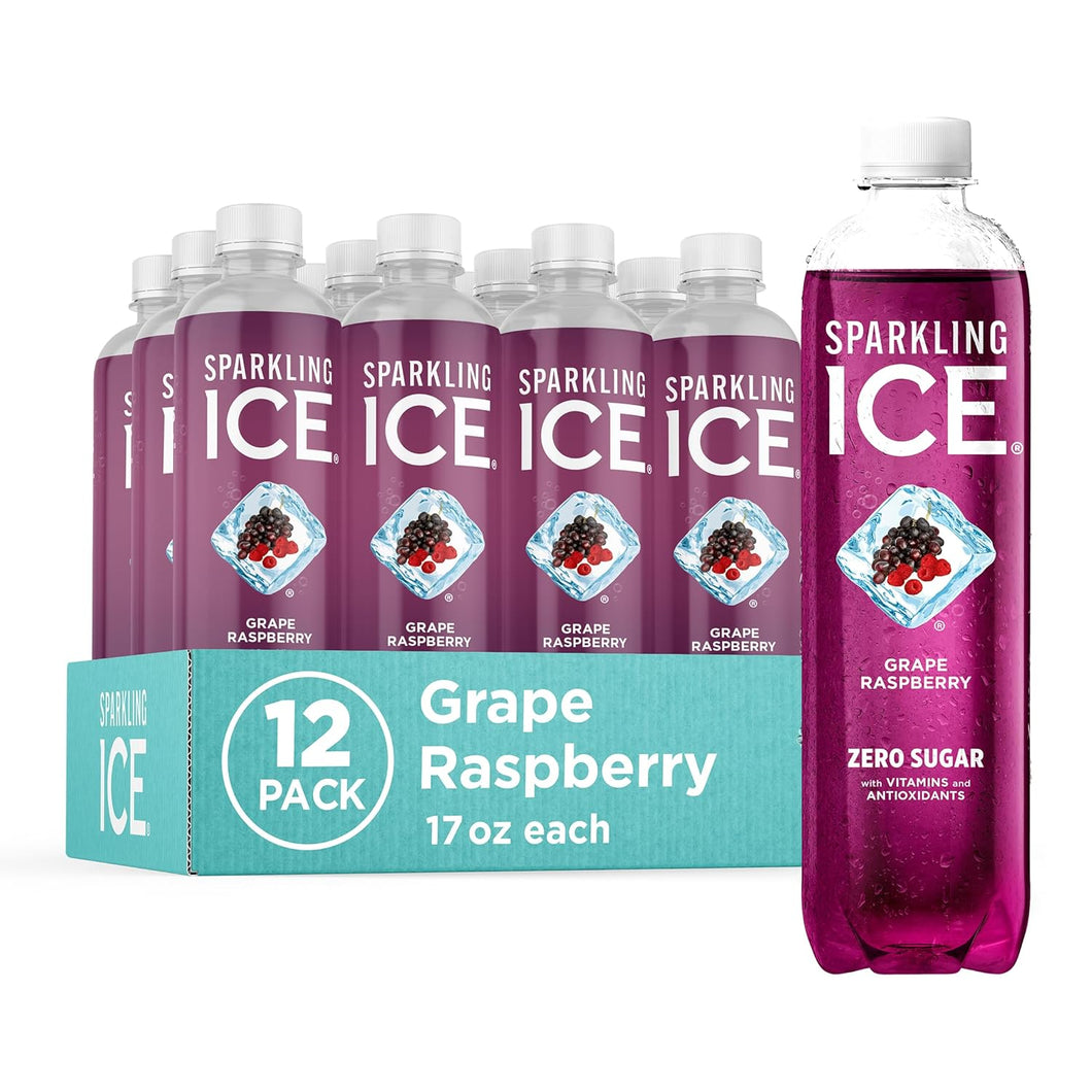 Sparkling Ice Flavored Sparkling Water, Grape Raspberry, 17 oz (Pack of 12)