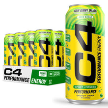 Load image into Gallery viewer, Cellucor C4 Performance Zero Sugar Energy Drink, Sour Gummy Splash, 16oz (Pack of 12)
