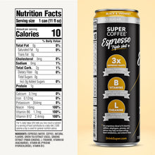 Load image into Gallery viewer, Super Coffee Espresso, Triple Shot Black &amp; Unsweet, 11oz (Pack of 12)
