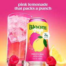 Load image into Gallery viewer, Bloom Pop Prebiotic Soda, Raspberry Lemonade, 12oz (Pack of 12)
