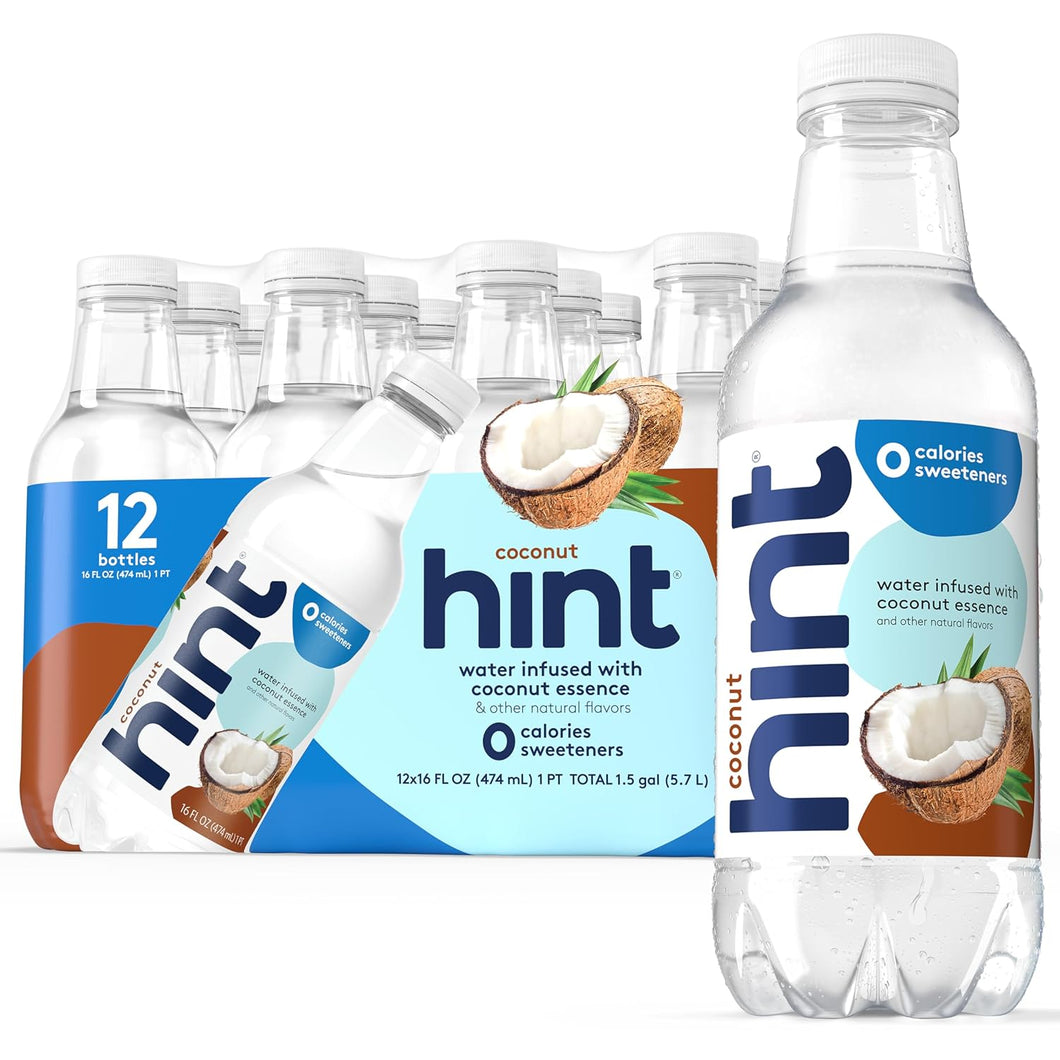 Hint Fruit-Infused Water, Coconut, 16oz (12 Pack)
