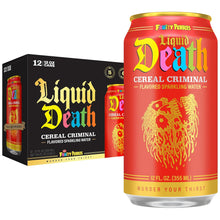 Load image into Gallery viewer, Liquid Death Flavored Sparkling Water, Cereal Criminal (Fruity Pebbles), 12oz (Pack of 12)
