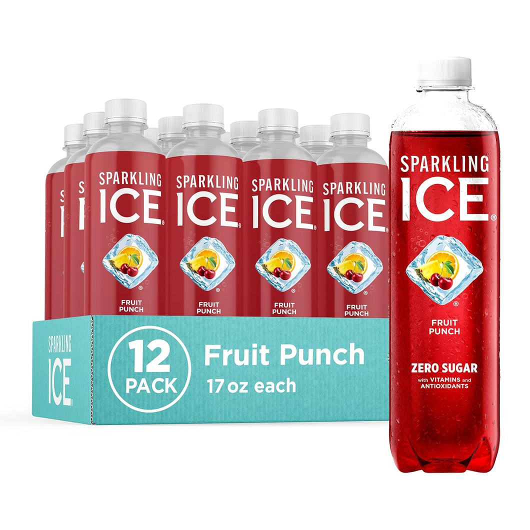 Sparkling Ice Flavored Sparkling Water, Fruit Punch, 17 oz (Pack of 12)