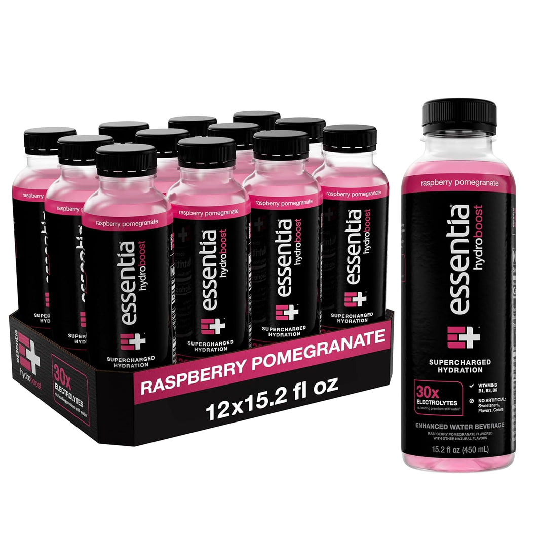 Essentia Hydroboost Enhanced Water, Raspberry Pomegranate, 15.2oz (Pack of 12)
