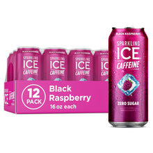 Load image into Gallery viewer, Sparkling ICE Sparkling Water with Caffeine, Black Raspberry, 16oz Cans (Pack Of 12)
