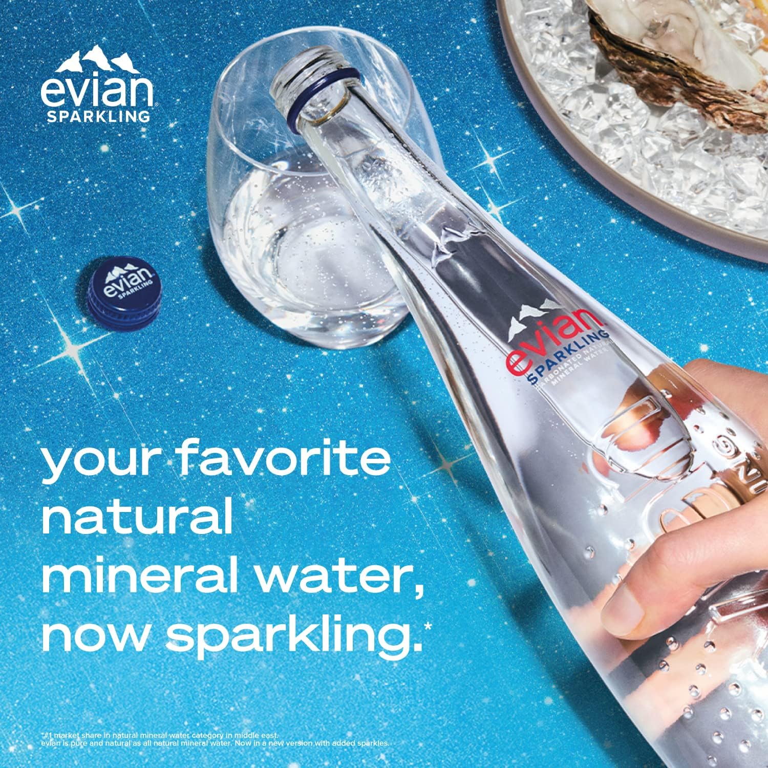 Evian Natural Sparkling Carbonated Water, 11.1 Fl Oz Glass Bottles (Pa –  Oasis Snacks