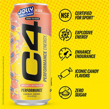 Load image into Gallery viewer, Cellucor C4 Performance Zero Sugar Energy Drink, Jolly Rancher Peach, 16 oz (Pack of 12)

