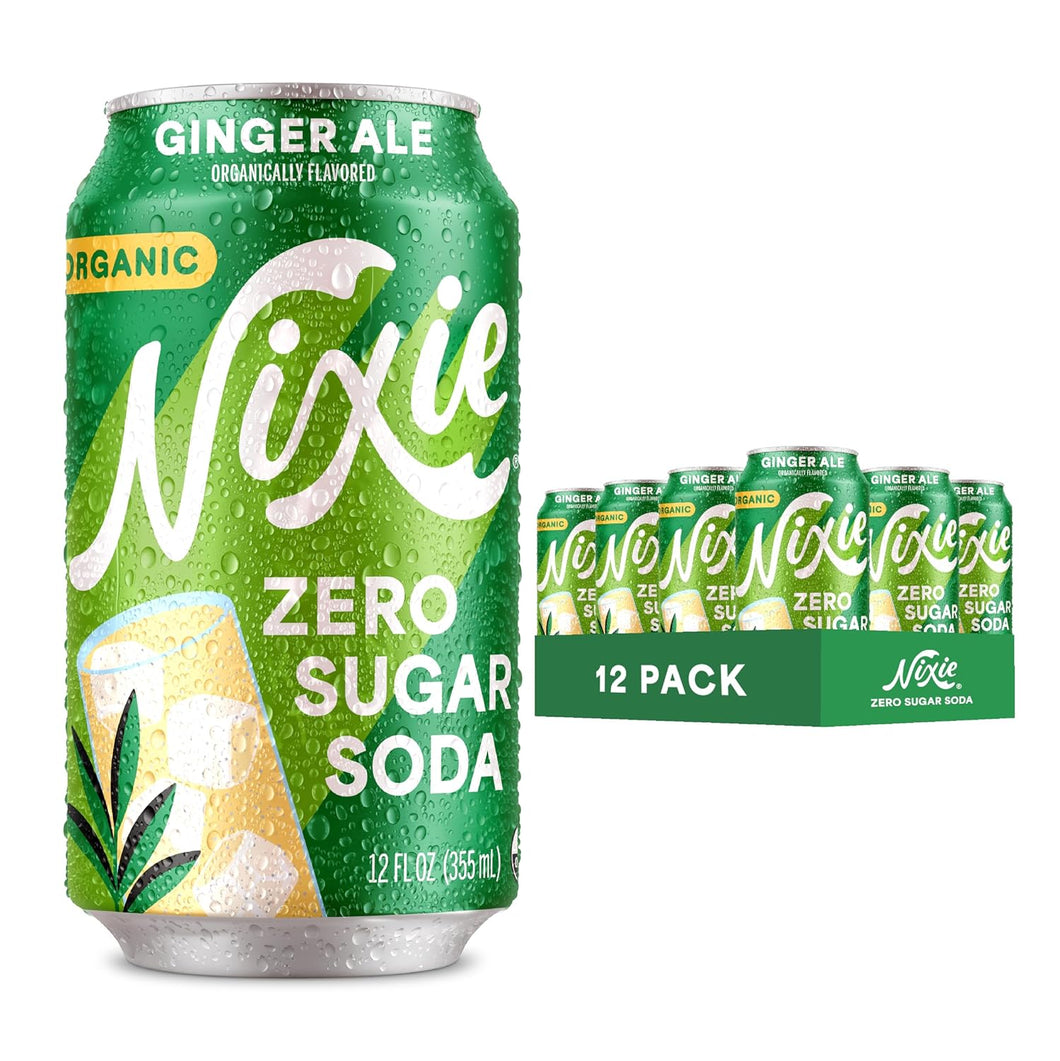 Nixie Organic Zero Sugar Soda, Ginger Ale, 12oz (Pack of 12)