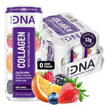 Load image into Gallery viewer, HydraDNA Collagen Infused Sparkling Drink, Berry Punch, 12oz (Pack of 12)
