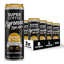 Load image into Gallery viewer, Super Coffee Espresso, Triple Shot Black &amp; Unsweet, 11oz (Pack of 12)
