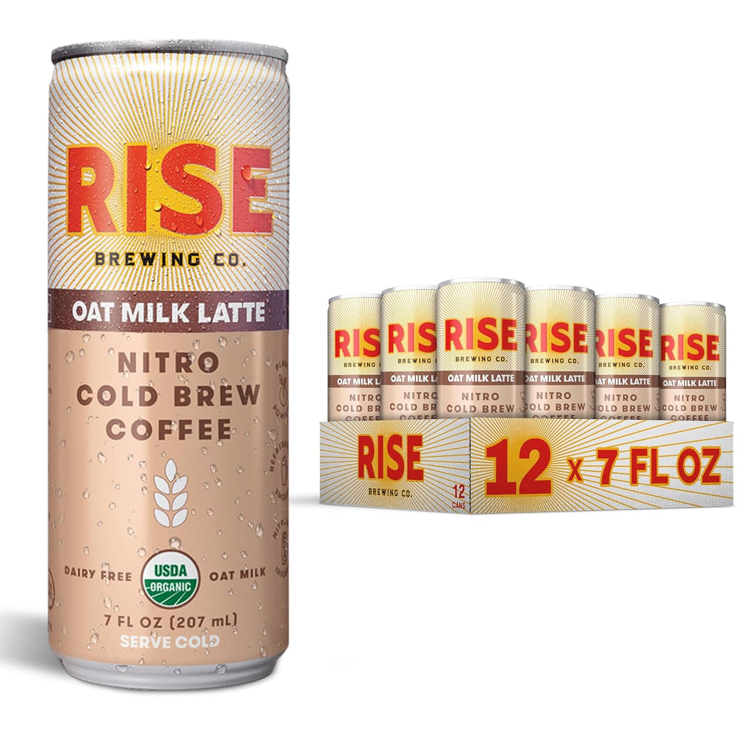 RISE Brewing Co. Nitro Cold Brew Coffee, Oat Milk Latte, 7 fl. oz. Cans (Pack of 12)