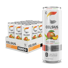 Load image into Gallery viewer, CELSIUS Fizz-Free Energy Drink, Peach Mango, 12oz (Pack of 12)
