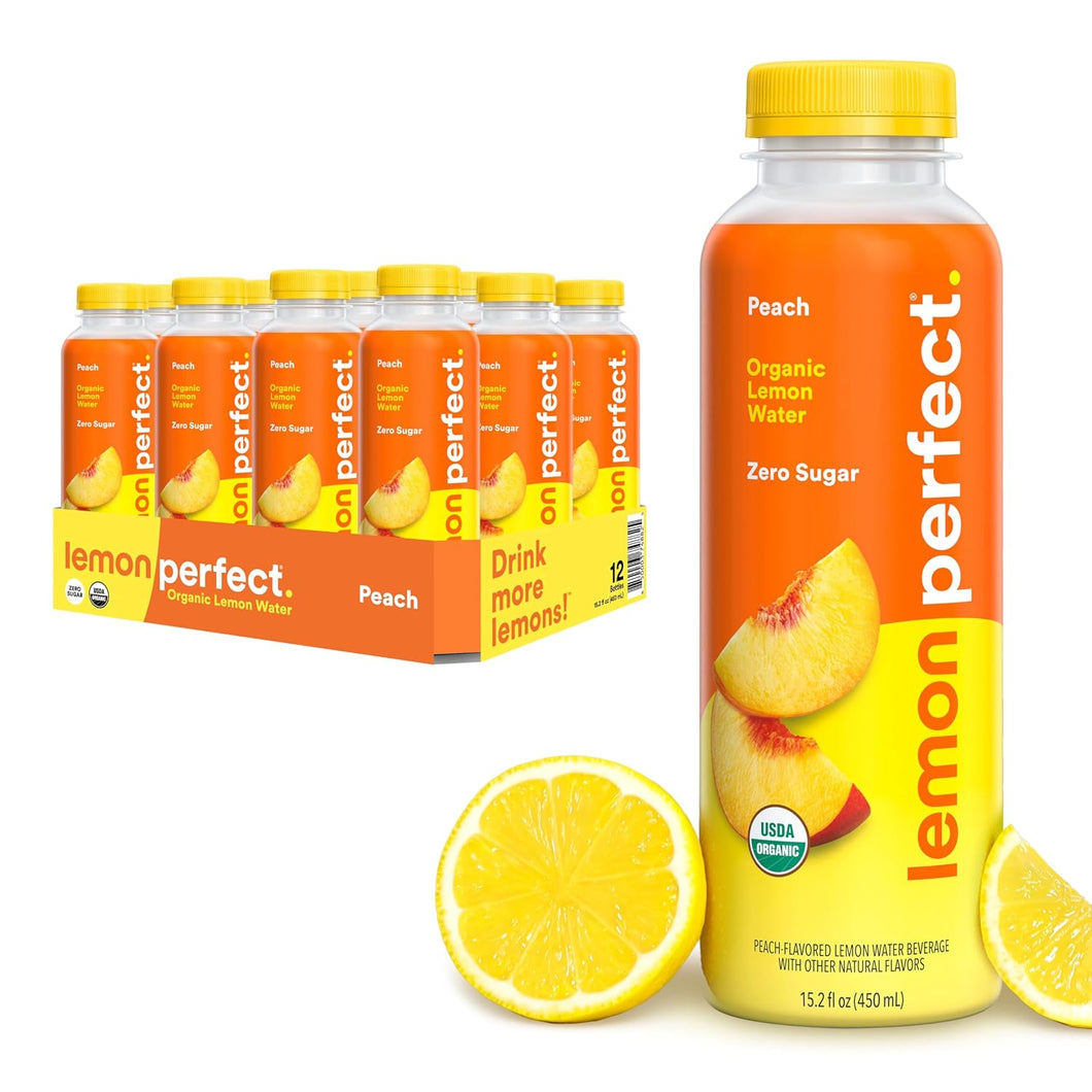 Lemon Perfect Lemon Water, Peach, 15.2oz (Pack of 12)