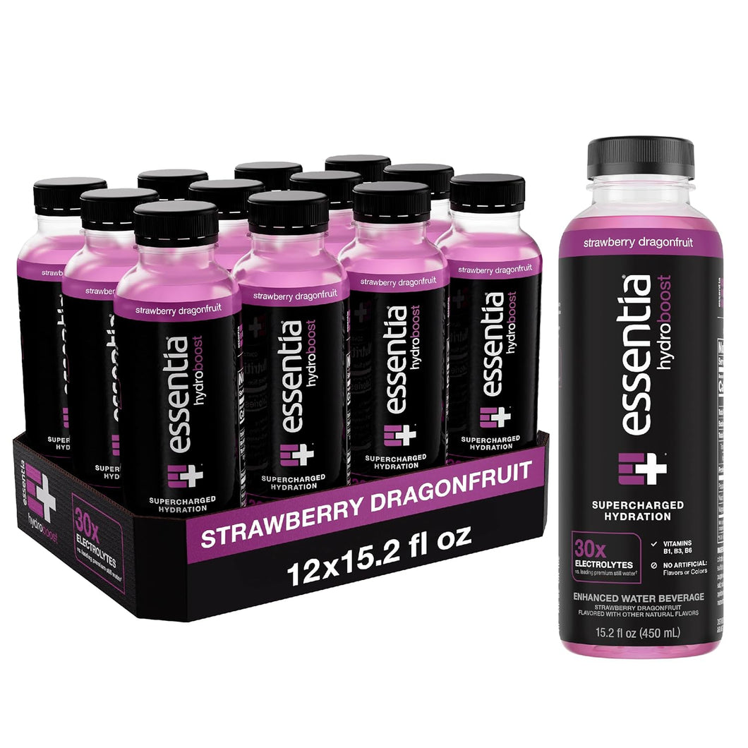 Essentia Hydroboost Enhanced Water, Strawberry Dragonfruit, 15.2oz (Pack of 12)