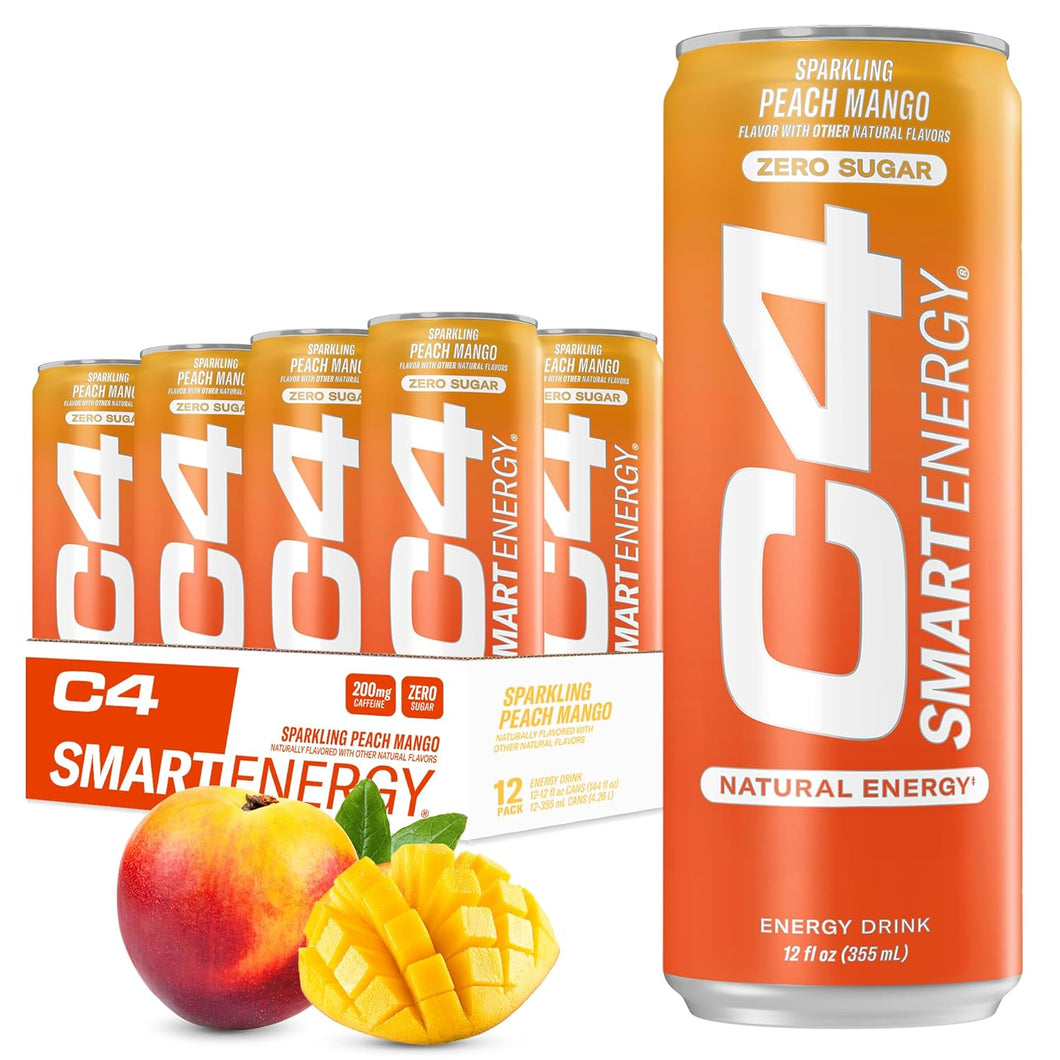 Cellucor C4 Smart Energy Drink, Peach Mango, 12oz (Pack of 12)