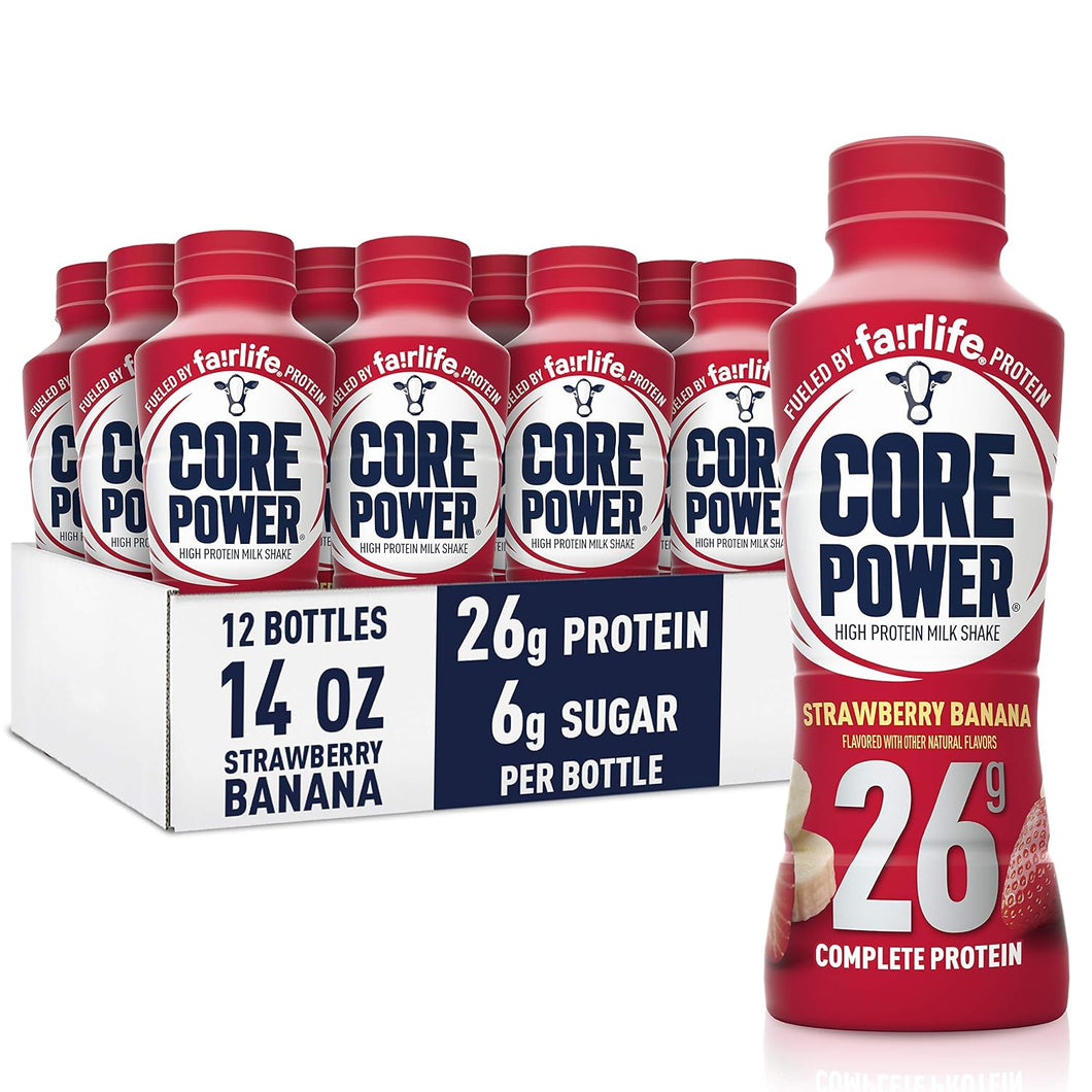 Core Power 26g Protein Shake, Strawberry Banana, 14oz (Pack of 12)
