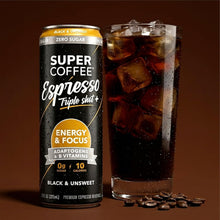 Load image into Gallery viewer, Super Coffee Espresso, Triple Shot Black &amp; Unsweet, 11oz (Pack of 12)
